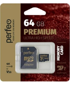 Карта памяти Perfeo microSDXC 64Gb Class10 UHS-3 с адаптером