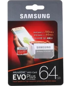 Карта памяти SAMSUNG microSDXC 64GB EVO PLUS UHS-I U3 (R100, W60MB/s)