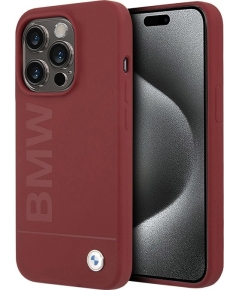 Чехол BMW iPhone 15 Pro Max Signature Liquid silicone Laser logo Hard Red magsafe