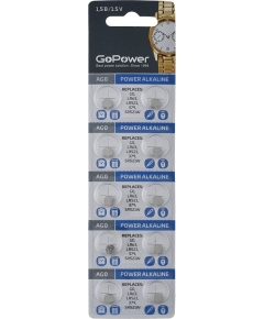 Батарейка GoPower G0/LR521/LR63/LR50/379A/179 BL10 Alkaline 1.55V (10/100/3600)