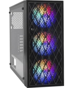 Корпус ExeGate EVO-8243 EX292859RUS Miditower (ATX, без БП, 2*USB+1*USB3.0, черный, 3 вент. с RGB подсветкой, боковая панель - закаленное стекло)