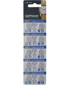 Батарейка GoPower G8/LR1120/LR55/391A/191 BL10 Alkaline 1.55V (10/1000/3600)