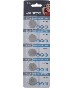 Батарейка GoPower CR1620 BL5 Lithium 3V (5/100/2000)