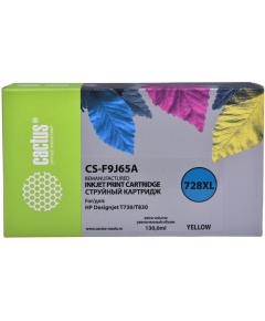 Картридж струйный Cactus 728XL CS-F9J65A желтый (130мл) для HP DJ T730/T830