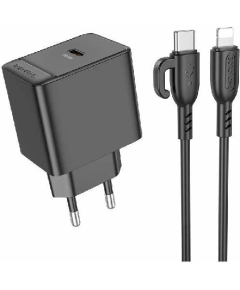 СЗУ 1Type-C 3.0A PD 30W быстрая зарядка для Lightning 8-pin Type-C Borofone BAS15A 1м (Black)