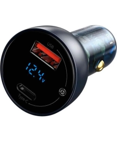 Автомобильная зарядка BASEUS CCKX-C0A c дисплеем USB-A+C 65W Black/черный