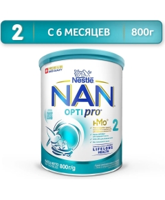 Детская смесь молочная сухая Nestle NAN 2 OptiPro с олигосахаридом 2'FL от 6 месяцев 800 г (7613032477530)