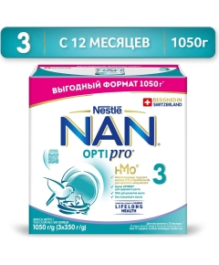 Детская смесь молочная сухая Nestle NAN 3 OptiPro с олигосахаридом 2'FL от 12 месяцев 1.050 кг (4600680018089)