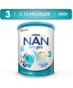 Детская смесь молочная сухая Nestle NAN 3 OptiPro с олигосахаридом 2'FL от 12 месяцев 400 г (7613032476175)