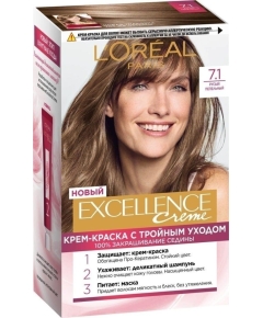 Стойкая крем-краска для волос L'Oreal Paris Excellence Creme с тройной защитой 7.1 - Русый пепельный 176мл (3600523781201)