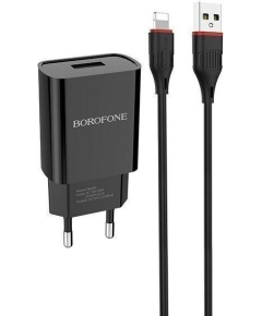 СЗУ 1USB 2.1A для Lightning 8-pin Borofone BA20A 1м (Black)