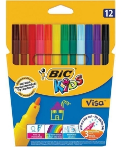 Фломастеры Bic Kids Visa 12цв смываемые