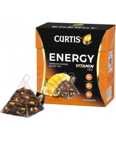 Чай черный CURTIS "Energy" с ароматом манго кусочками имбиря и витаминами В1 В3 В5 фруктовый ароматизированный 15 пирамидок