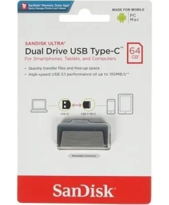 флеш-драйв SANDISK 64GB USB 3.1 Type-A + Type-C Dual Drive Luxe (SDDDC4-064G)