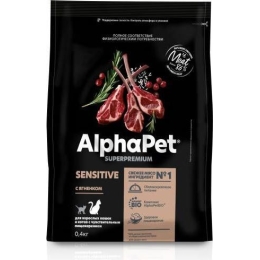 AlphaPet Superpremium сухой полнорационный корм для взрослых кошек и котов с чувствительным пищеварением с ягненком, 400 г