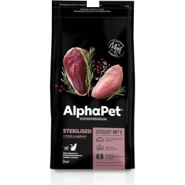 AlphaPet Superpremium сухой полнорационный корм для взрослых стерилизованных кошек и котов с уткой и индейкой, 3 кг