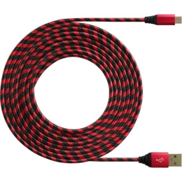 Кабель DeTech USB 2.0 AM-Type C 3A, медный, красно-черная нейлоновая оплетка (MUER), 1м