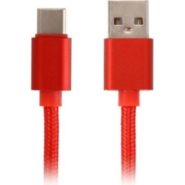Кабель DeTech USB 2.0 AM-Type C 5V3A, медный, нейлоновая оплетка, красный цвет, 1м