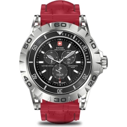Умные часы Swiss Military Dom 2, серебристые с силиконовым ремешком красного цвета