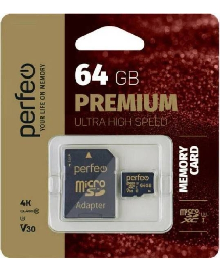 Карта памяти Perfeo microSDXC 64Gb Class10 UHS-3 с адаптером