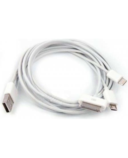 Кабель DeTech USB 2.0 AM 30pin+8pin+Micro B, плоский, син.с бел, 1м