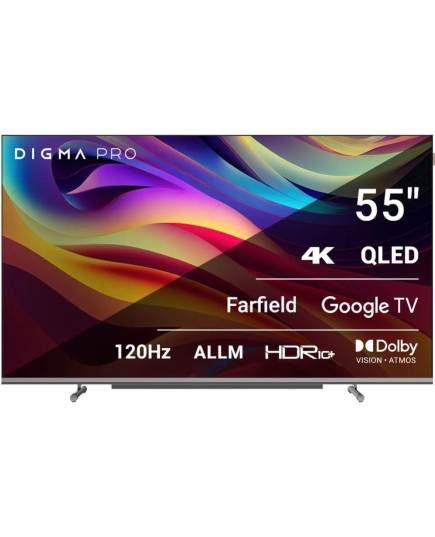 55" Телевизор Digma Pro QLED 55L черный/серебристый 3840x2160, 4K Ultra HD, 120 Гц, Wi-Fi, Smart TV, Google TV