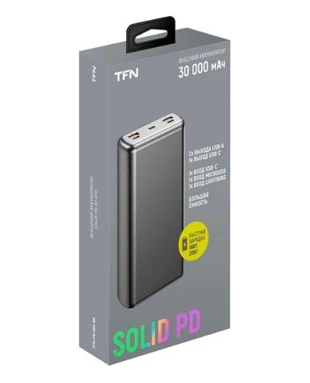 Внешний АКБ TFN 30000mAh Solid 30 PD, черый