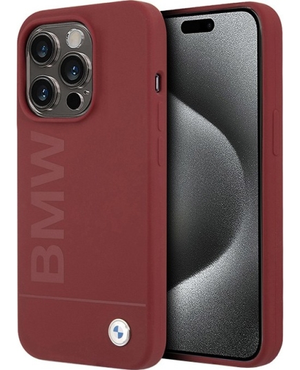 Чехол BMW iPhone 15 Pro Max Signature Liquid silicone Laser logo Hard Red magsafe