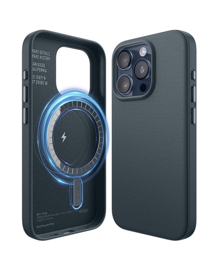 Чехол Elago iPhone 15 Pro Max PU Leather Jean indigo magsafe