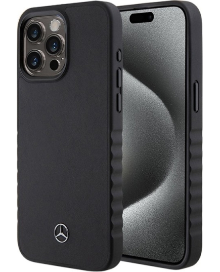 Чехол Mercedes iPhone 15 Pro Leather Plain Smooth Hard Black