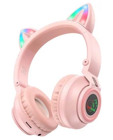 Наушники Borofone BO18 Cat (Pink) Bluetooth полноразмерные