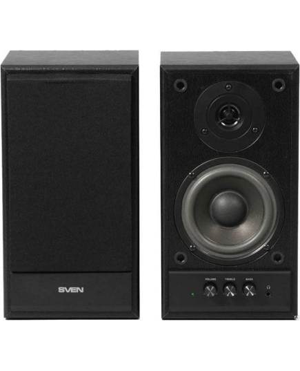 SVEN SPS-702 black leather, дерево (MDF), 2 x 20 Вт (RMS), 40Hz - 22 000 Hz