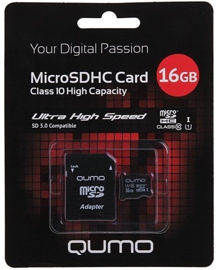 Карта флэш-памяти MicroSD 16 Гб Qumo +SD адаптер (class 10) UHS-1 3.0