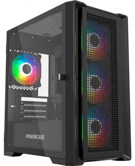 Корпус Powercase Alisio Micro X4B V2 (CAMCXB-A4), Tempered Glass, 4х 120mm ARGB fans, ARGB HUB, чёрный, mATX