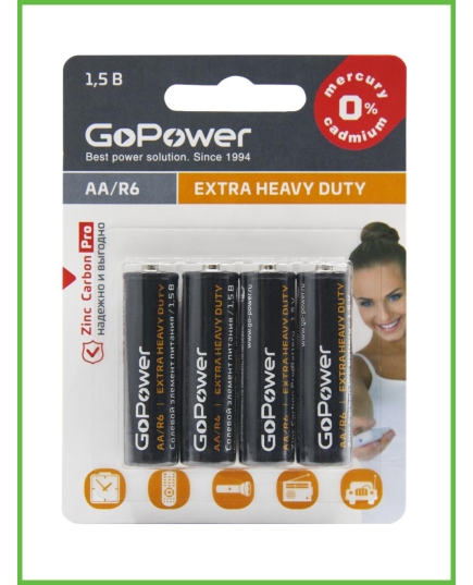 Батарейка GoPower R6 AA BL4 Heavy Duty 1.5V (4/48/576)