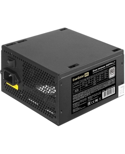 Блок питания ExeGate 450PPH-LT EX292150RUS 450W ATX, APFC, КПД 82% (80 PLUS), 12cm fan, 24pin, (4+4)pin, PCIe, 5xSATA, 3xIDE, RTL, black