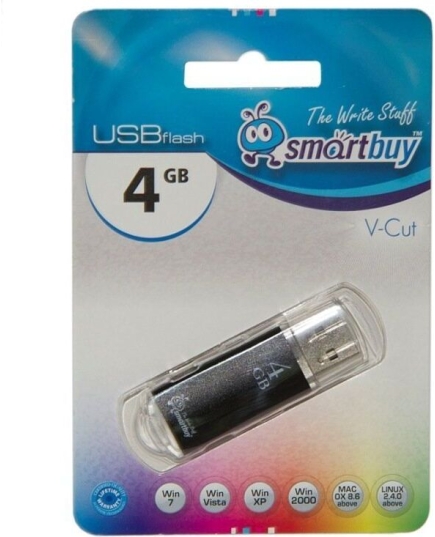 Флэш накопитель USB 4 Гб Smart Buy V-Cut (black)