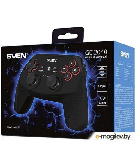 Геймпад беспроводной Sven GC-2040 (11 кл. 2 мини-джойстика, D-pad, Soft Touch, PC/PS3/Xinput),