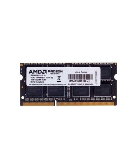 ОЗУ AMD Radeon (R534G1601S1SL-U) 4GB DDR3L 1600 SO DIMM R5 Entertainment Series Black Non-ECC, CL11, 1.35V, Retail