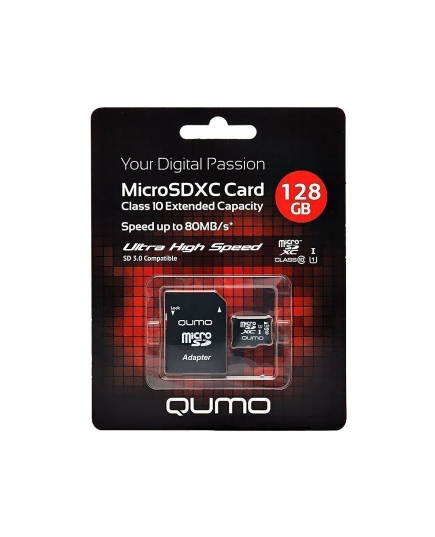 Карта флэш-памяти MicroSD 128 Гб Qumo +SD адаптером UHS-I 3.0