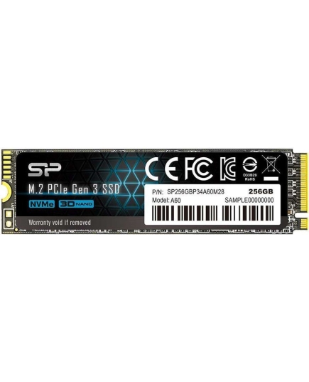 SSD M.2 256GB PCI-E3.0x4 NVMe Silicon Power P34A60, box (SP256GBP34A60M28) (2280, 3D TLC, SM2263XT, R/W: up to 2000/1100MB/s, MTBF: 2 млн. часов, 150 TBW)