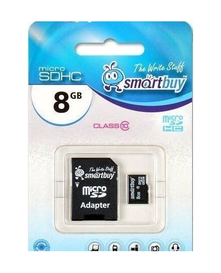 Карта флэш-памяти MicroSD 8 Гб Smart Buy +SD адаптер (class 10)