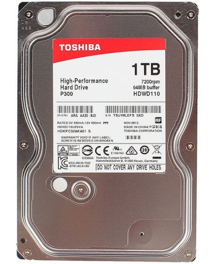 HDD 3.5" 1.0TB 7200rpm SATA3 64MB Toshiba P300 High Performance (HDWD110UZSVA) (HDKPC32AKA01)