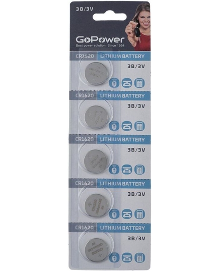 Батарейка GoPower CR1620 BL5 Lithium 3V (5/100/2000)