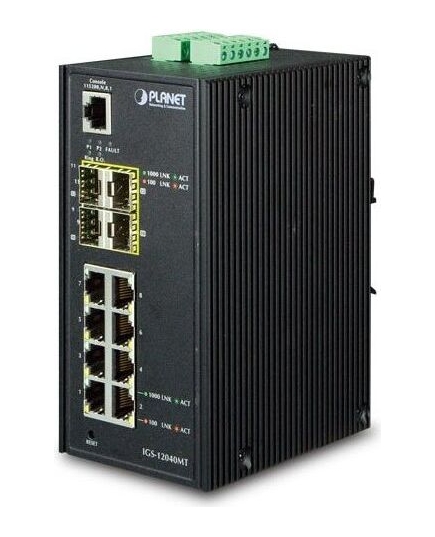 Коммутатор Planet IP30 Industrial (IGS-12040MT) 8* 1000TP + 4* 100/1000F SFP Full Managed Ethernet Switch управляемый