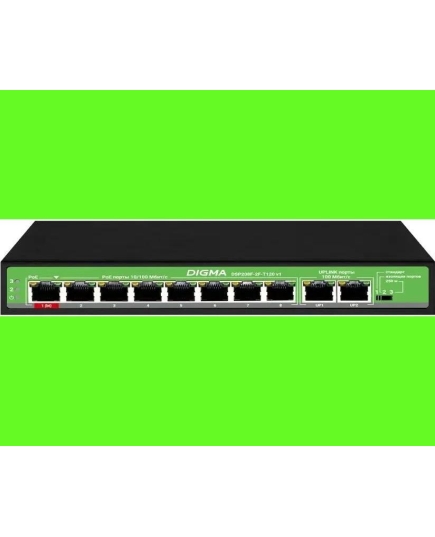 Коммутатор Digma DSP208F-2F-T120 V1 10x100Мбит/с 8PoE 8PoE+ 1PoE++ 120W неуправляемый