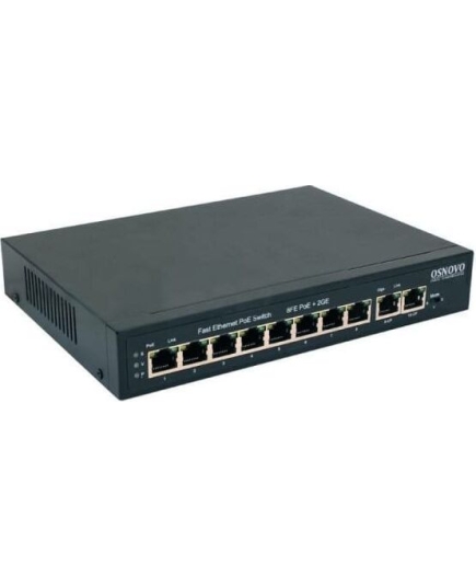 Коммутатор OSNOVO SW-20820(120W) PoE 8 x FE с поддержкой (IEEE 802.3af/at), 2 GE