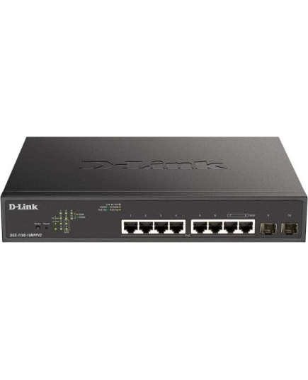 Коммутатор D-Link DGS-1100-10MPPV2/A3A, with 8 ports 10/100/1000Base-T and 2 ports 1000Base-X SFP (6 PoE ports 802.3af/802.3at (30 W)