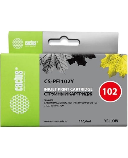 Картридж струйный Cactus CS-PFI102Y желтый (130мл) для Canon IP iPF500/iPF600/iPF700/MFP M40/iPF765/LP17/LP24