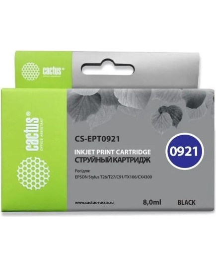 Картридж Cactus T0921 (CS-EPT0921) струйный черный (8мл) для Epson Stylus C91/CX4300/T26/T27/TX106/TX109/TX117/TX119